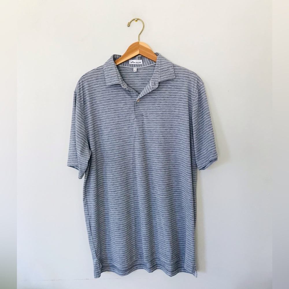 Peter millar | grey and white strip polo shirt